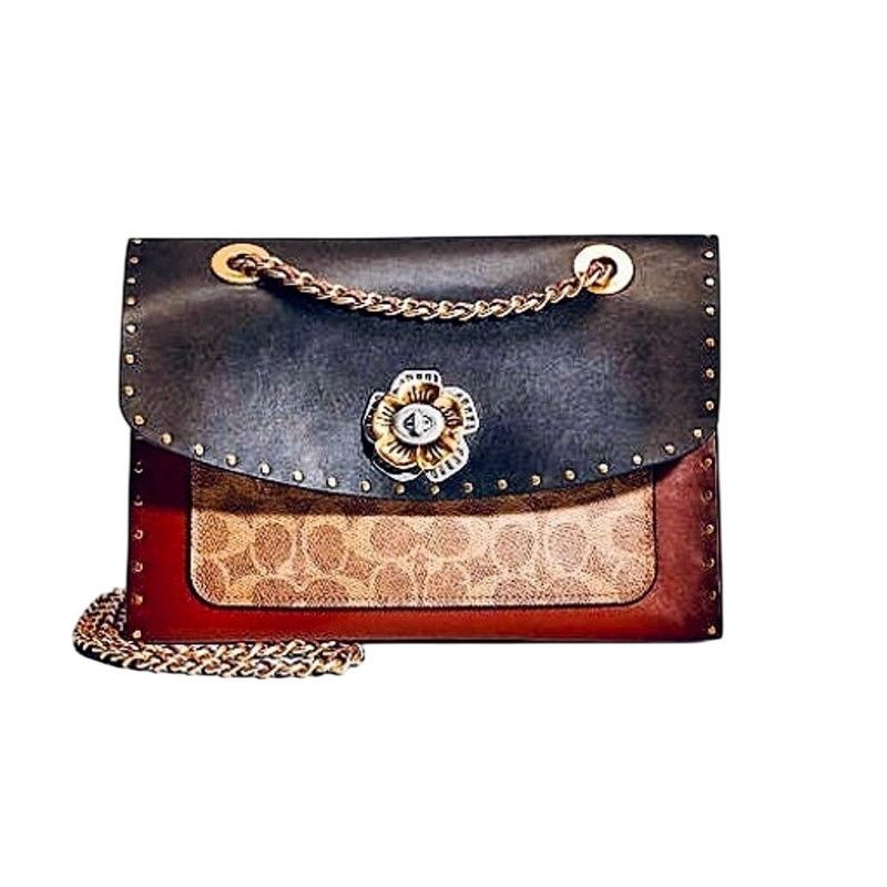 Coach Vintage Coach Tea Rose Parker Bag Rivets Snakeskin Detail Size ONE SIZE - 1 Thumbnail