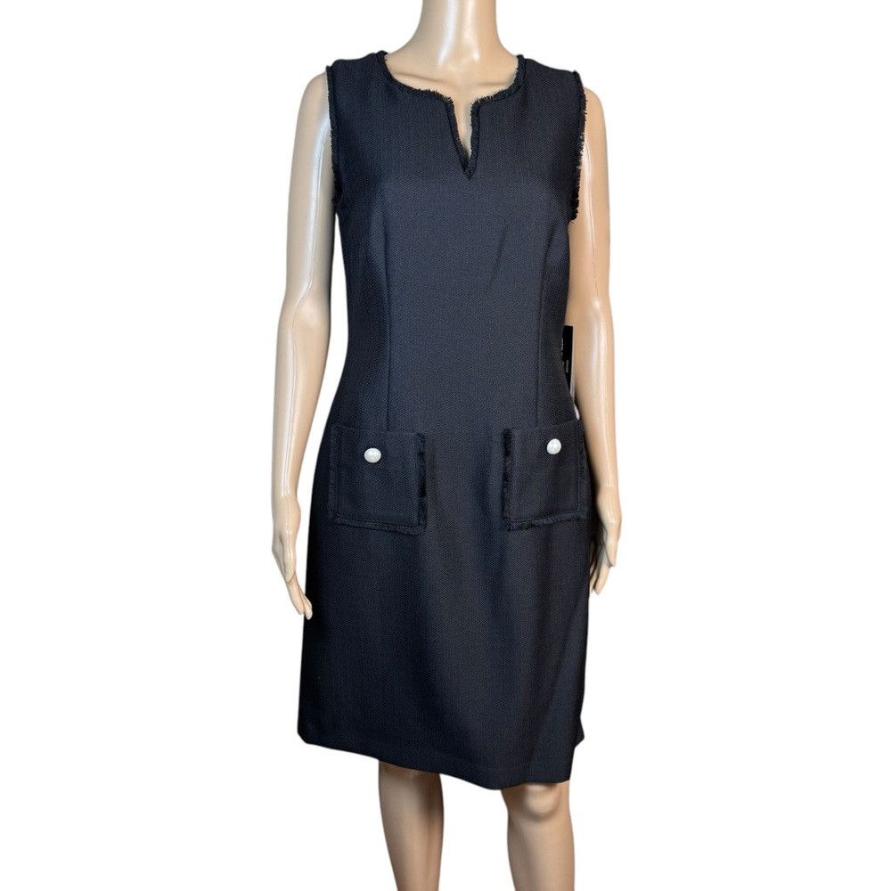 Karl Lagerfeld NWT New Karl Lagerfeld Black Tweed Sheath Fringe Mini Dress Size M / US 6-8 / IT 42-44 - 2 Thumbnail