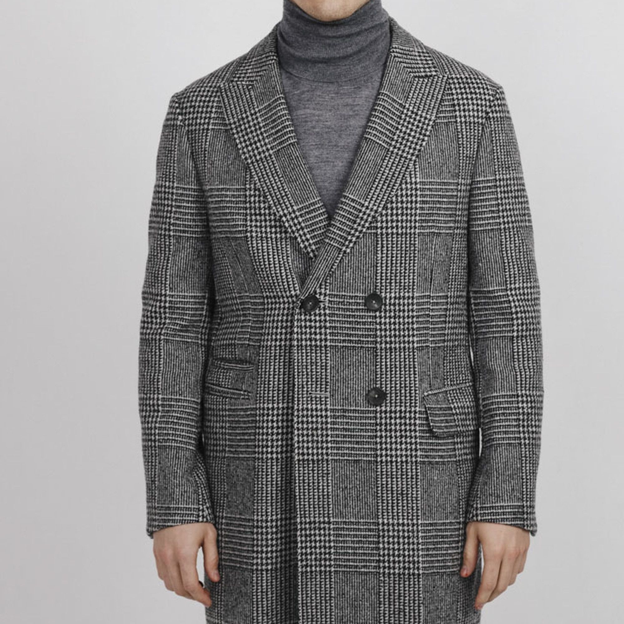 Z Zegna Z Zegna Grey Wool Double-Breasted Check Coat IT50R / L Size US L / EU 52-54 / 3 - 3 Thumbnail