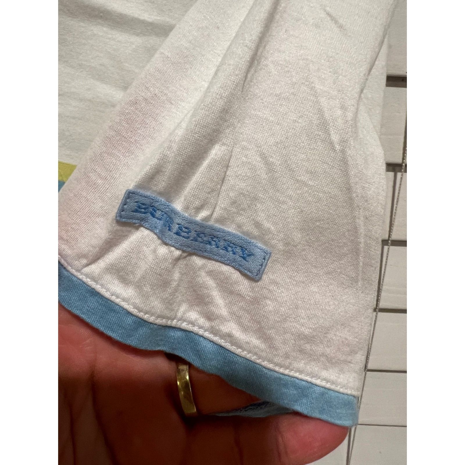 Burberry Burberry Golf Polo Shirt Mens XL White Blue Striped Short Sl Size US XL / EU 56 / 4 - 3 Thumbnail