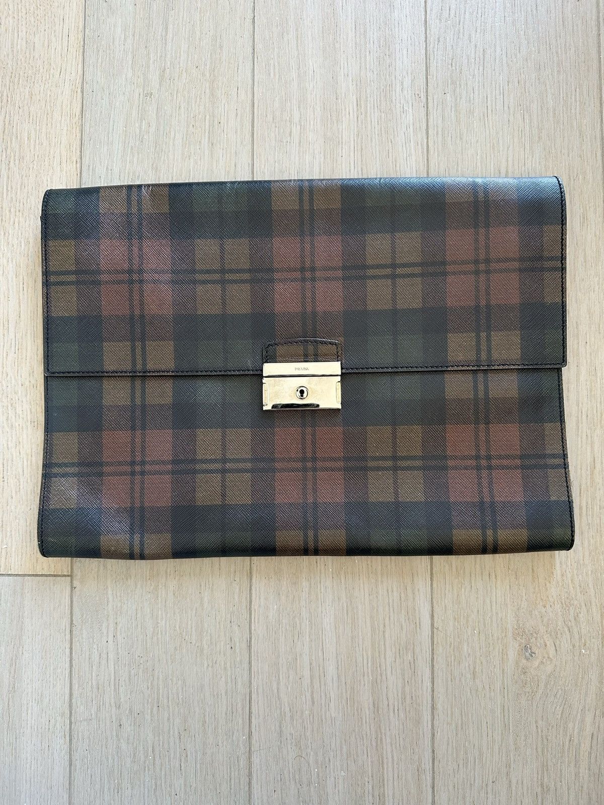 Prada Plaid Leather Portfolio Briefcase Handbag Size ONE SIZE - 1 Thumbnail