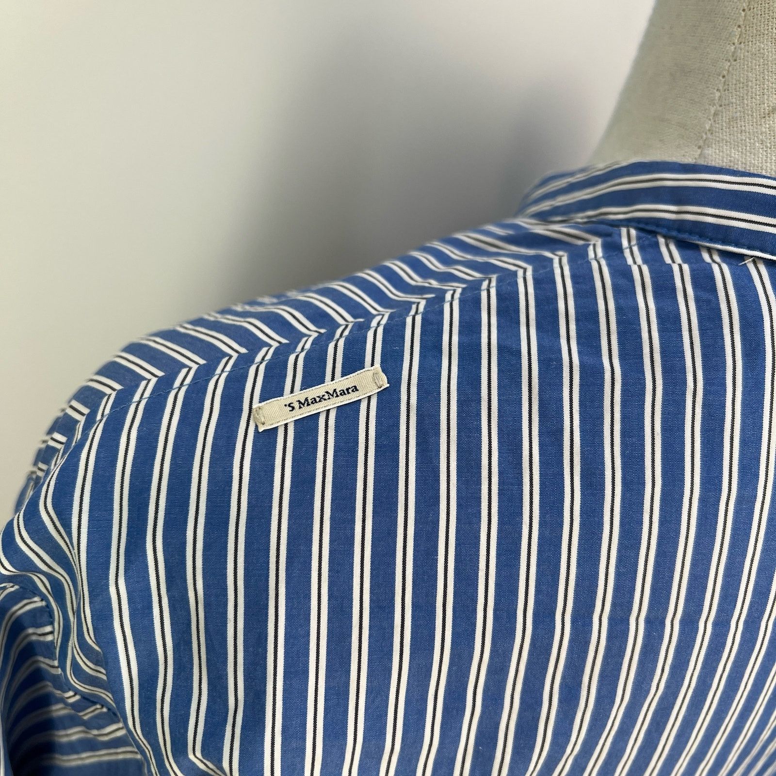 Max Mara 'S MaxMara Curvone Striped Blouse Blue Top Bell Sleeves Size M / US 6-8 / IT 42-44 - 8 Thumbnail