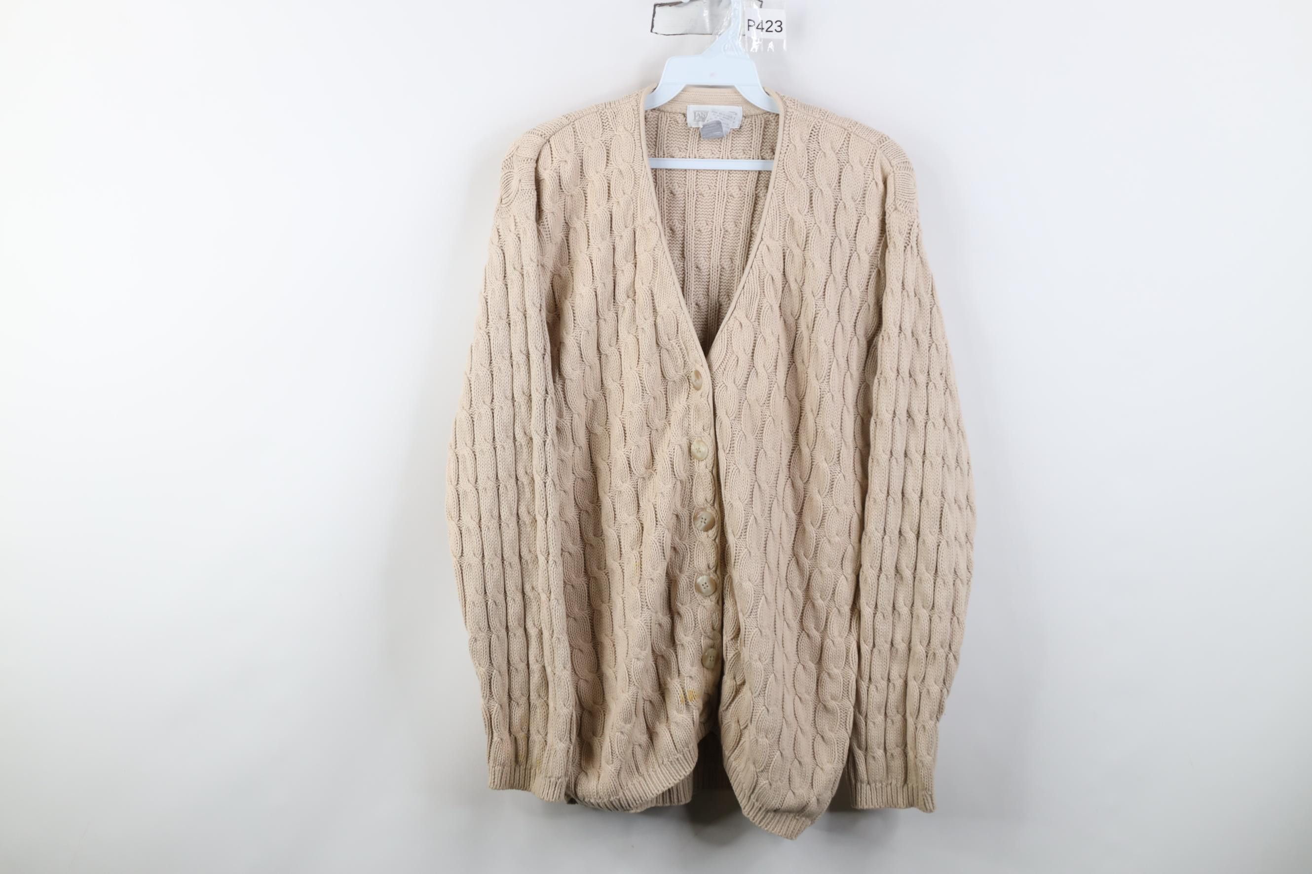 Lands' End Vintage 90s Lands End Cotton Cable Knit Cardigan Sweater Size S / US 4 / IT 40 - 1 Thumbnail
