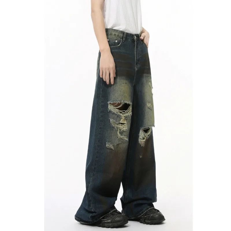 Japanese Brand × Jean High Street Jeans Worn Out Holes Contrast Color Size US 29 - 3 Thumbnail