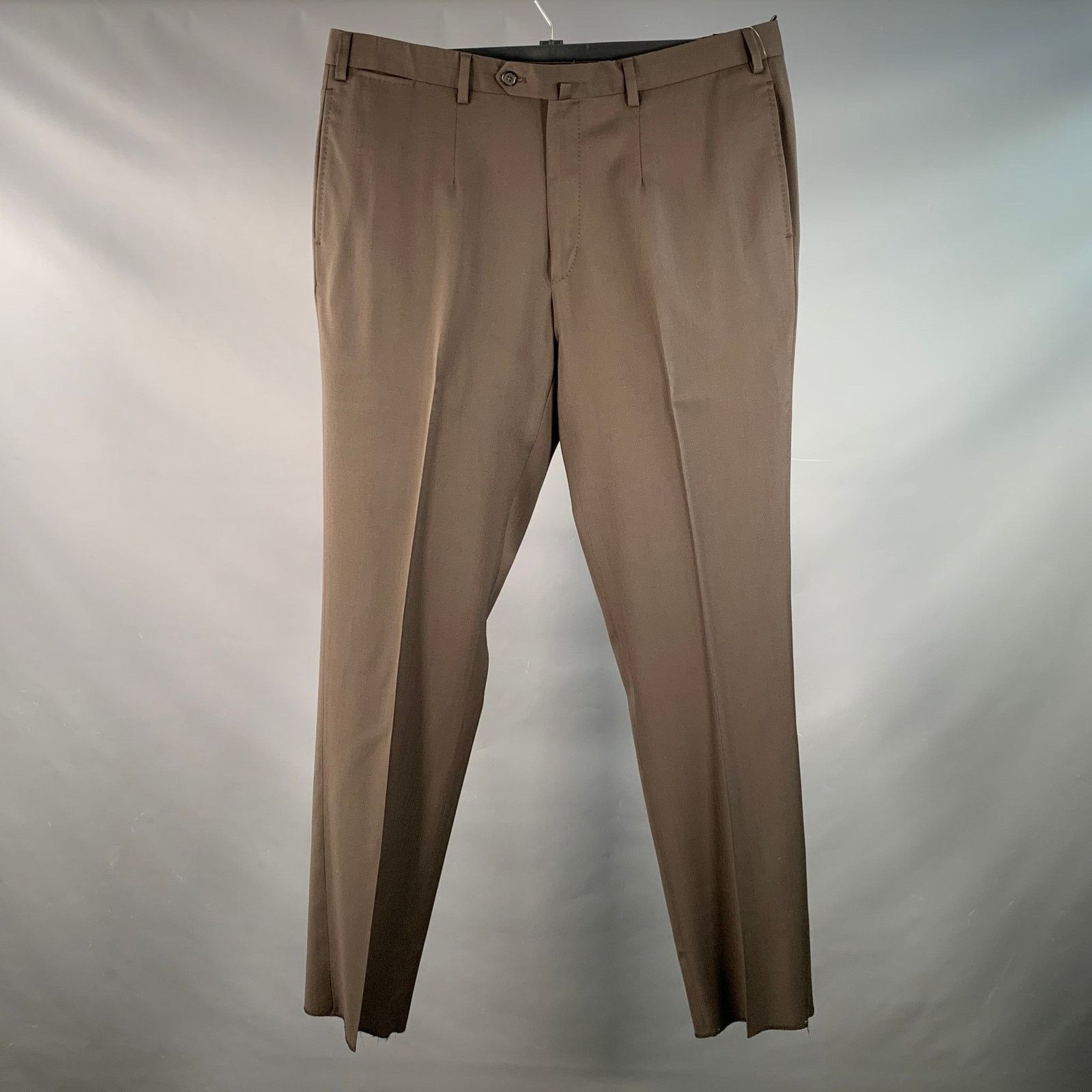 Isaia ISAIA Size 37 Brown Twill Wool Flat Front Dress Pants Size US 37 - 1 Thumbnail