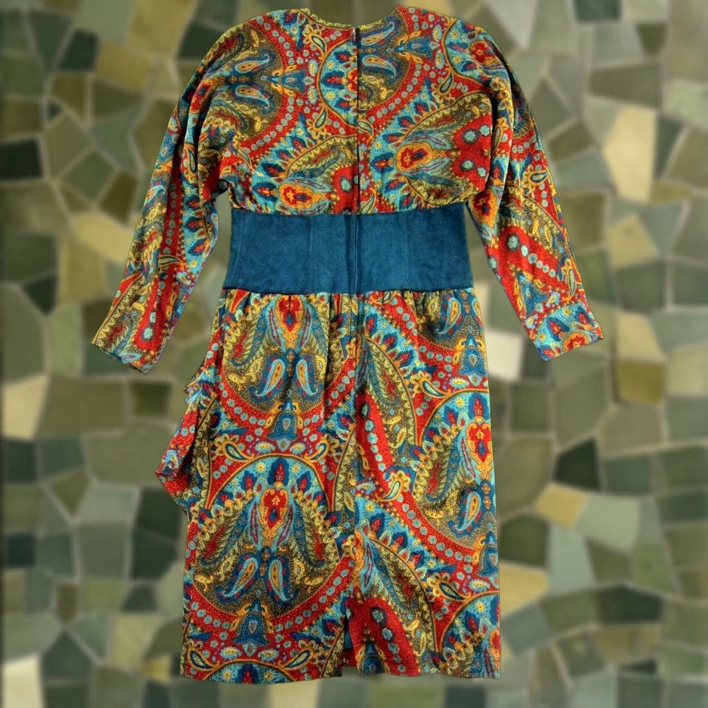 Vintage Vtg Gillian 80's 100% Silk Blue Dress Long Sleeve Floral 8 Size M / US 6-8 / IT 42-44 - 1 Thumbnail