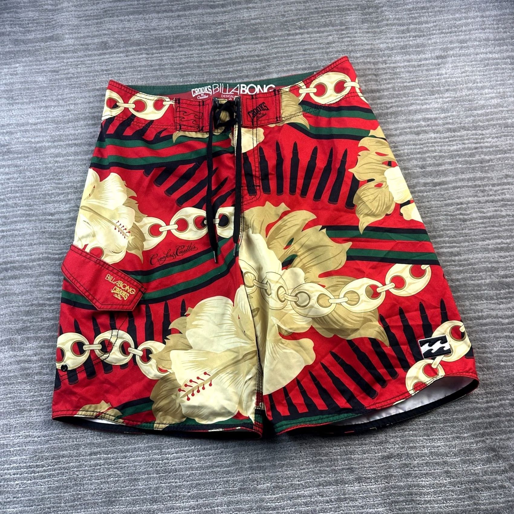 Billabong Billabong Swim Trunks Mens 34 Red Striped Pockets Drawstring Elastic Waist Lightweight Polyester Spandex Boardshort Vintage: No Size 34R - 2 Thumbnail