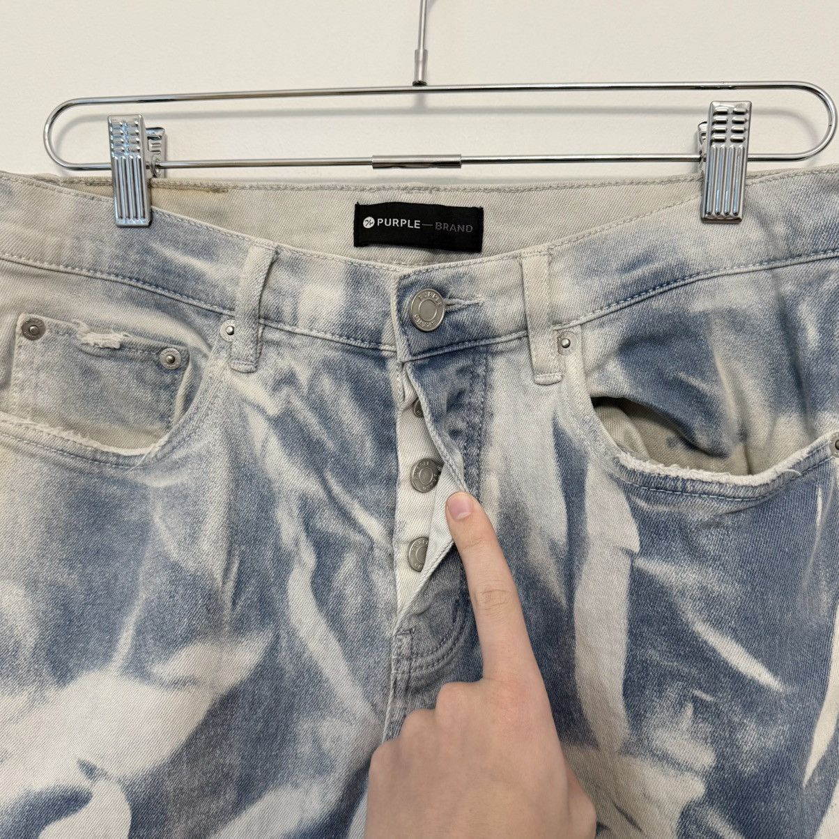 Purple Brand Purple Brand P001 Blue Fatigue Marble Faded Distressed Jeans Size US 31 - 6 Thumbnail