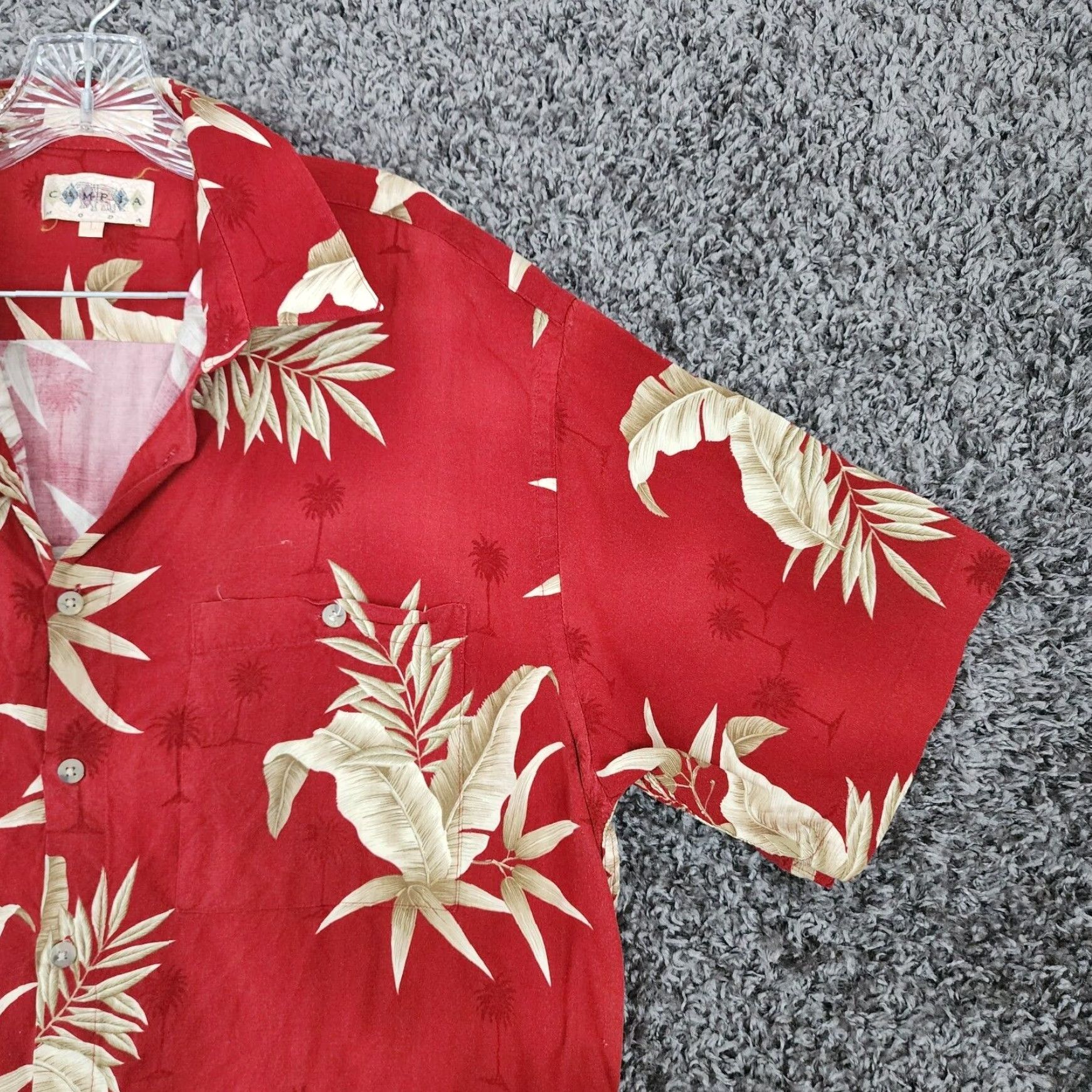 Vintage Mens Hawaiian Shirt Red Floral Short Sleeve Button Up Extra Large XL Size US 33 - 3 Thumbnail