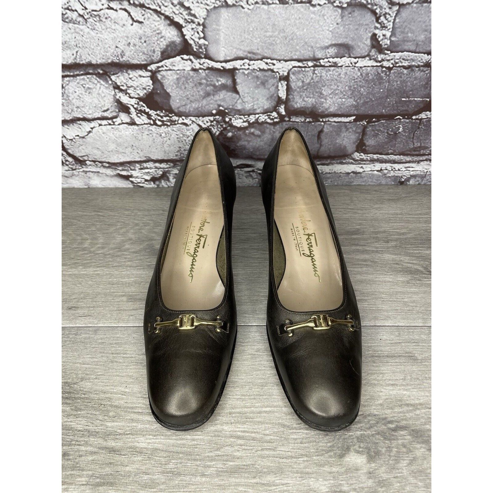 Salvatore Ferragamo Salvatore Ferragamo Brown Leather Horsebit Heeled Pump Shoes Size US 7 / IT 37 - 11 Thumbnail