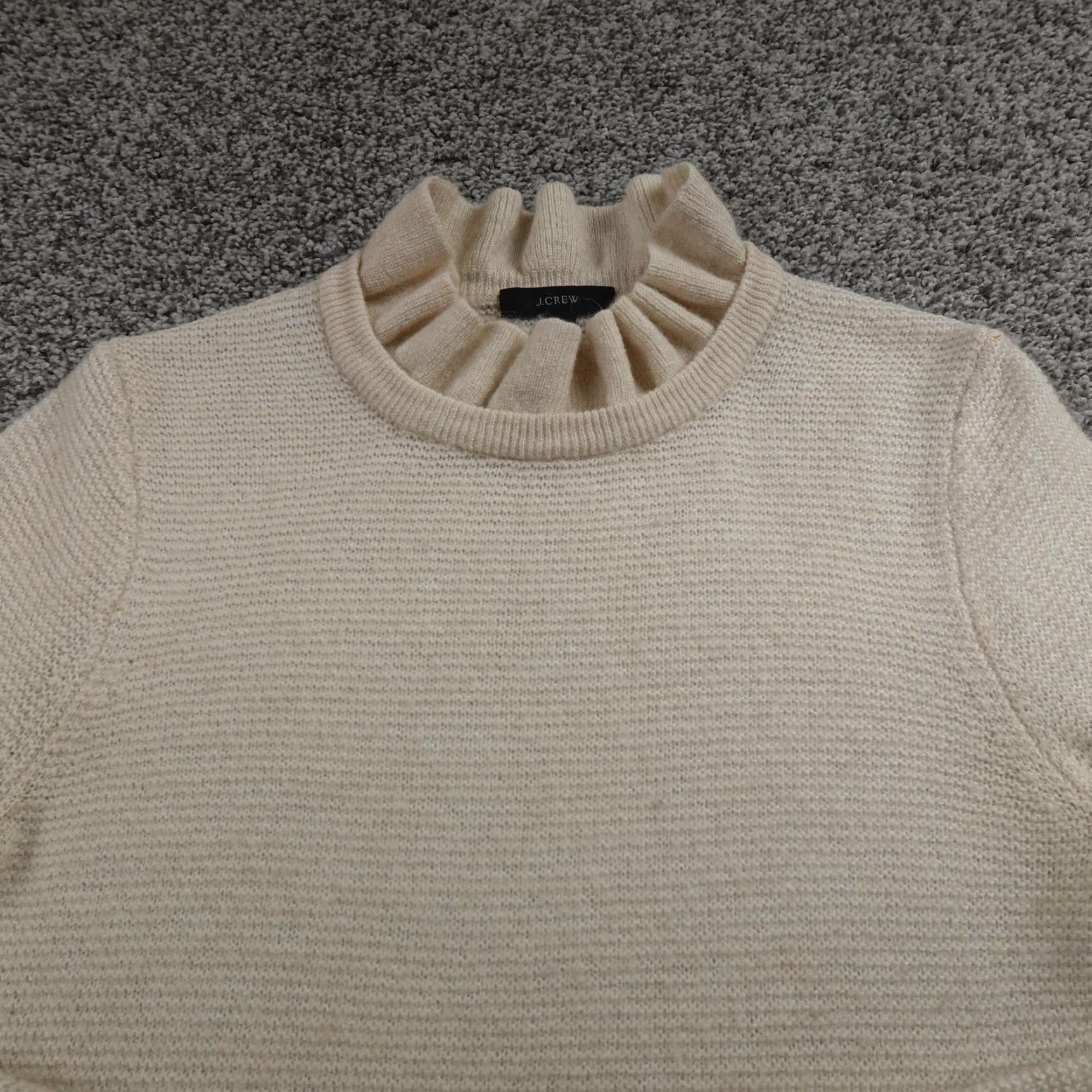 J.Crew J.CREW Sweater Womens S White Mock Neck Alpaca Wool Blend Raglan Sleeve Pullover Knit Ruffle Deco Solid Pattern Size S / US 4 / IT 40 - 3 Thumbnail