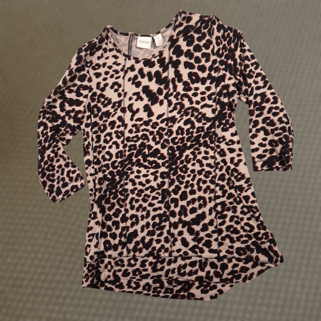 Vintage Chico's Zenergy Shirt Womens 1 Brown Leopard Print 3/4 Sleeve Stretch Tunic Top Size XS / US 0-2 / IT 36-38 - 1 Thumbnail