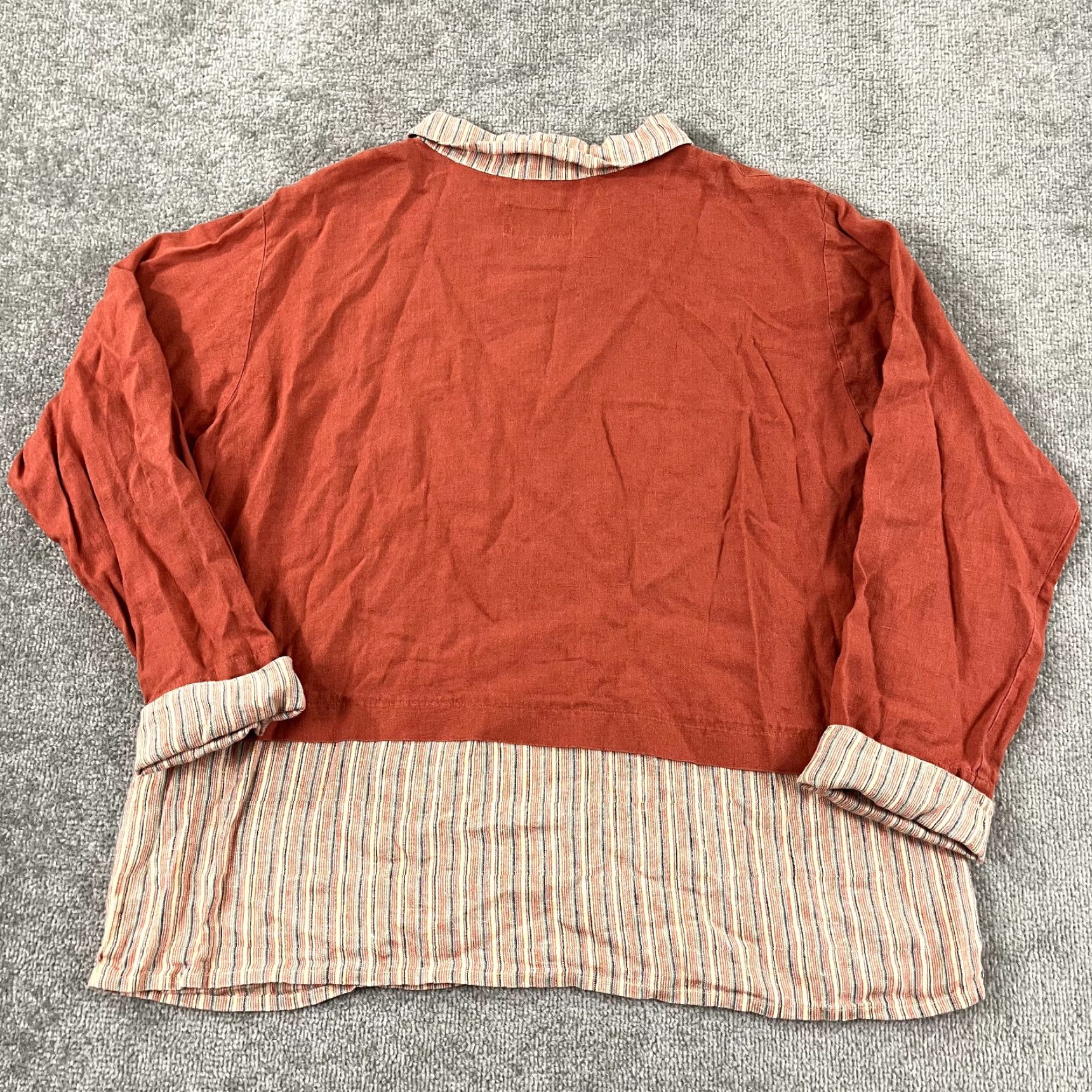 FLAX FLAX Shirt Womens Medium Orange Striped 100% Linen Tunic Top Lagenlook Button Up Size M / US 6-8 / IT 42-44 - 6 Thumbnail