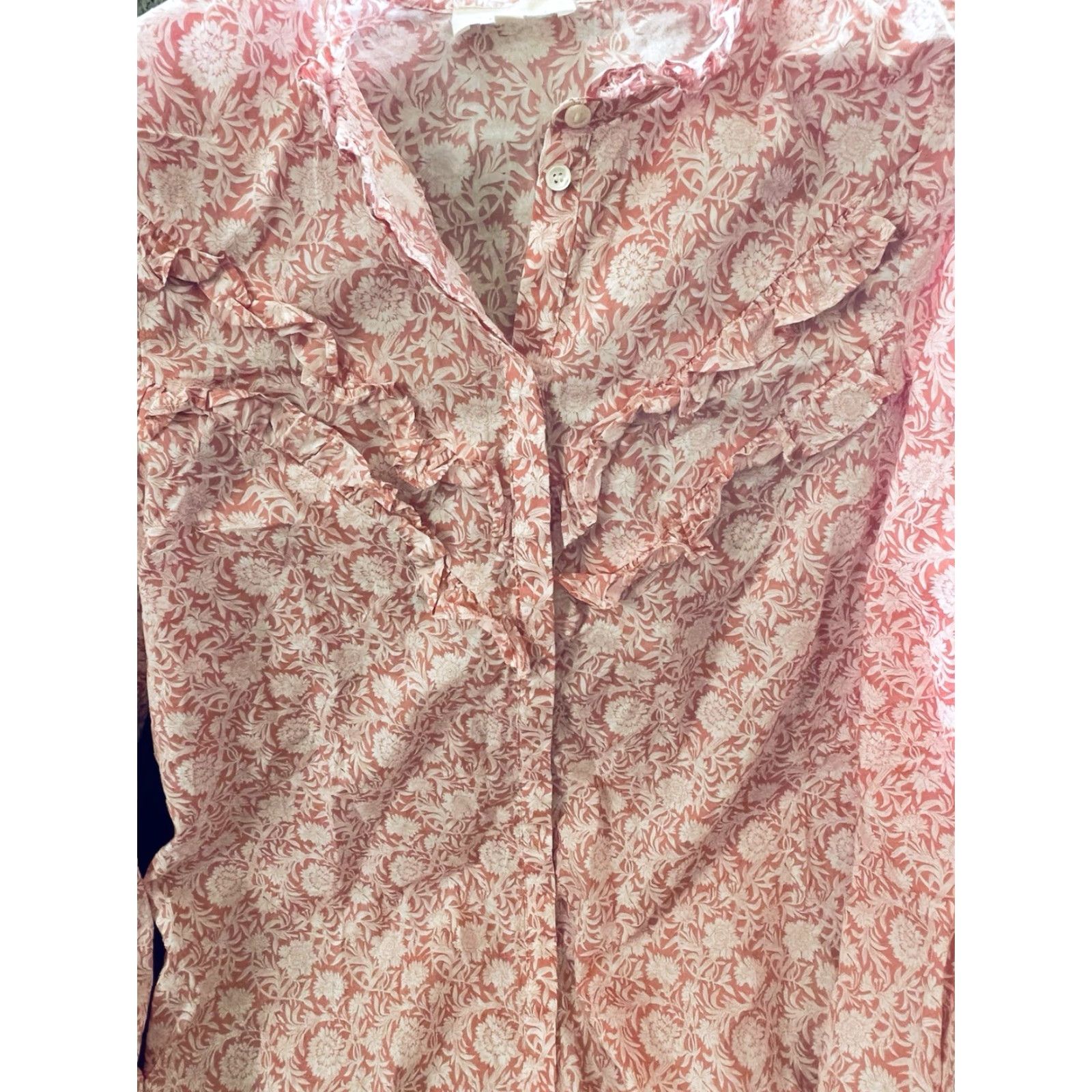 Pinko Sezane Blouse Pink White Floral Button Up Ruffle Long Sleeve 36 Women's Shirt Womens Blouse Floral Embroidery Colorful Size XS / US 0-2 / IT 36-38 - 4 Thumbnail