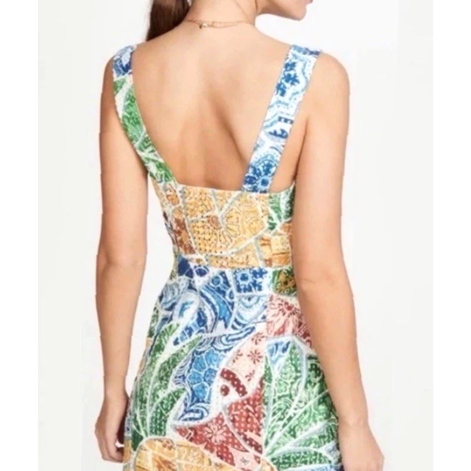 Farm Rio Farm Rio Women’s Tropical Tile Dress XS Travel Multicolor A-Line Midi Vacation Womens Size XS / US 0-2 / IT 36-38 - 3 Thumbnail