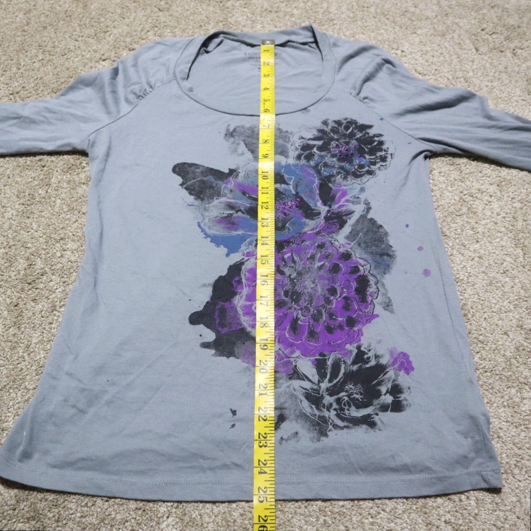 Faded Glory Faded Glory Floral Top Women's M Medium Gray T-Shirt Size M / US 6-8 / IT 42-44 - 6 Thumbnail