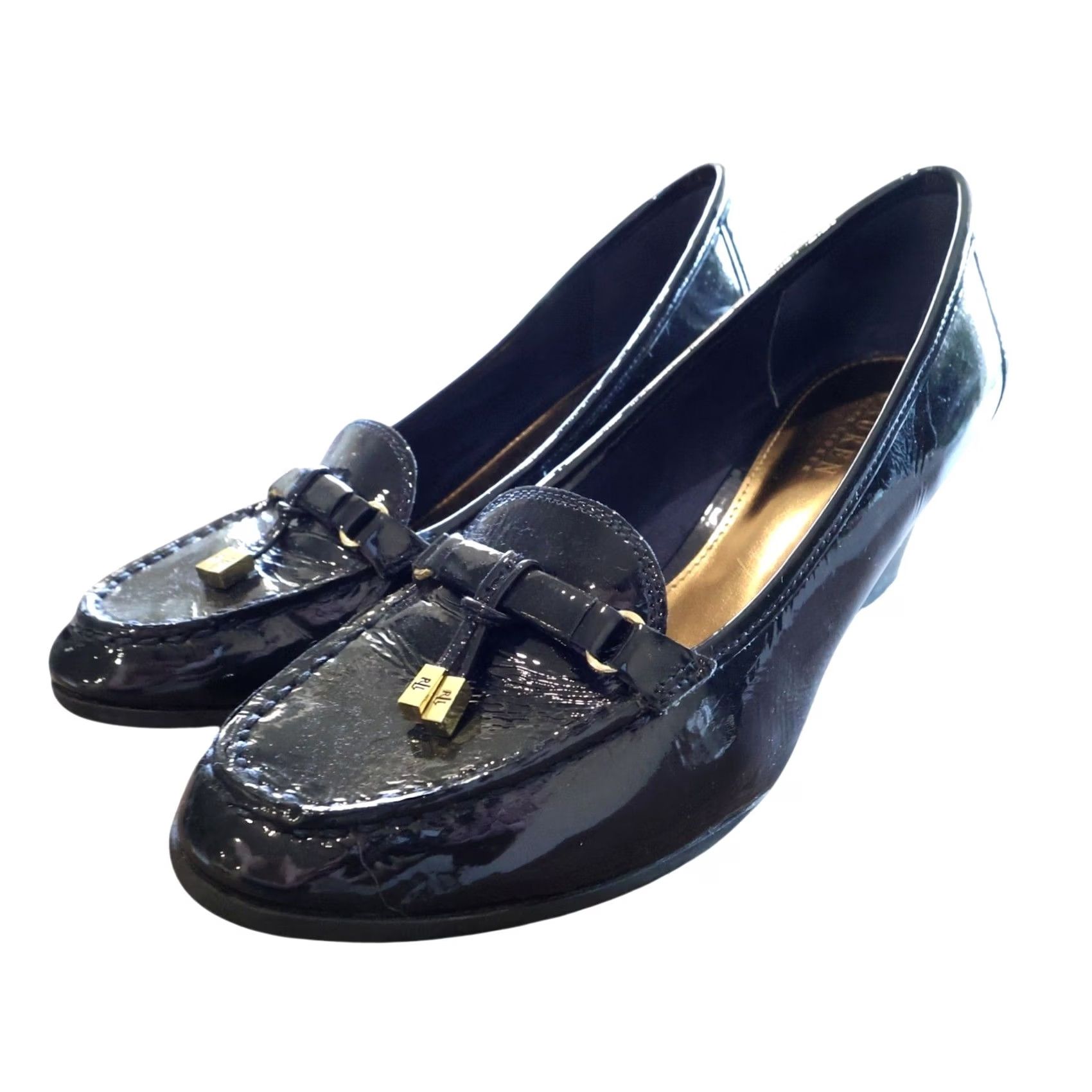 Ralph Lauren Lauren Ralph Lauren Loafers Womens 10 Navy Patent Suede Wedge Rory Size US 8 / IT 38 - 3 Thumbnail