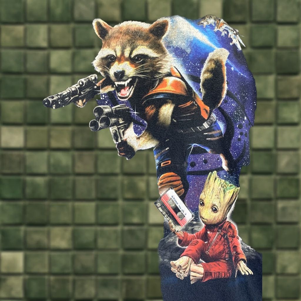 Vintage Marvel Guardians Of the Galaxy Rocket Groot Graphic T Shirt Men’s SZ L Black Cotton Crew Neck Short Sleeve, Interpreting 4880 Size US L / EU 52-54 / 3 - 1 Thumbnail