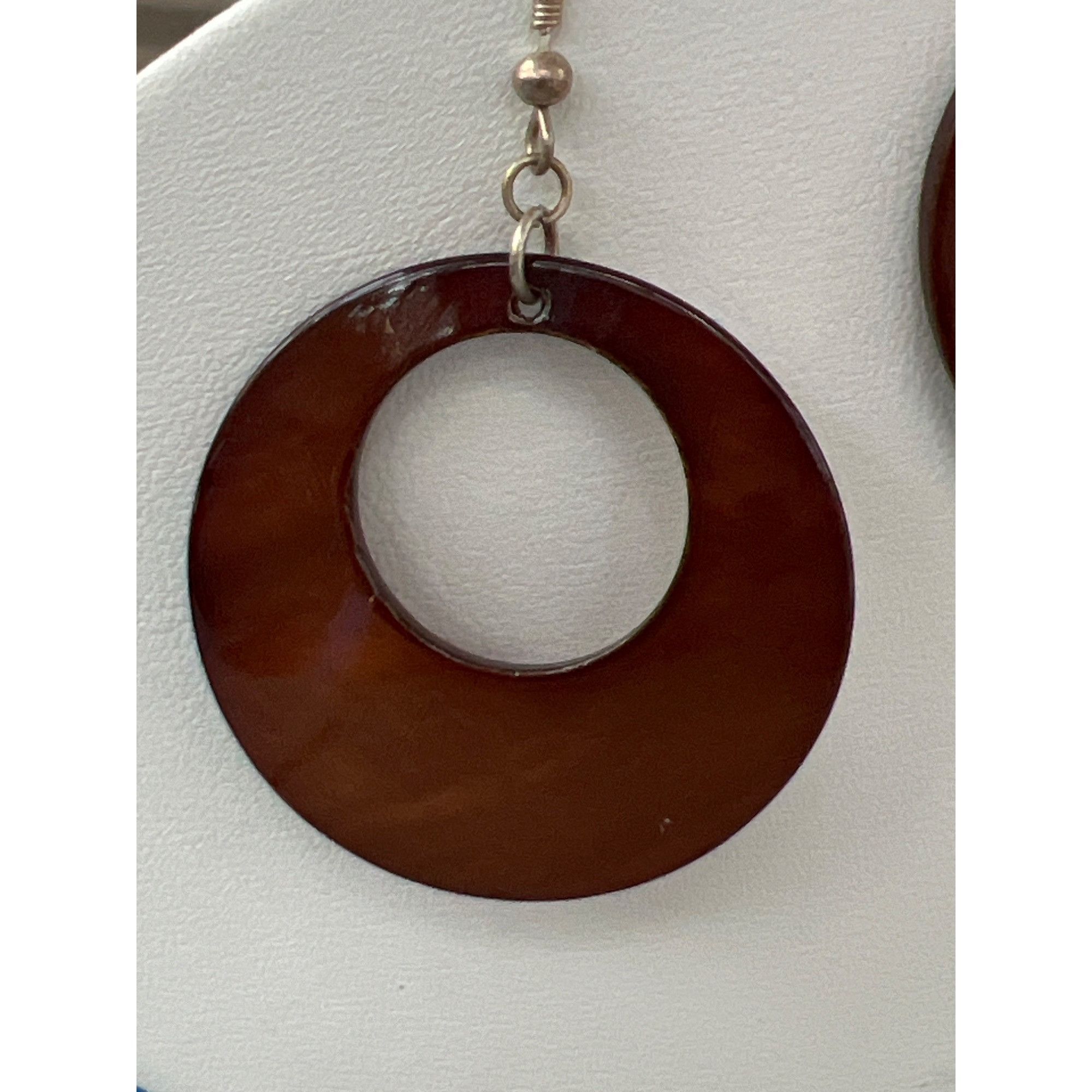 Other Vintage Copper Dyed Shell Dangle Earrings Silver Tone Hoops Size ONE SIZE - 2 Thumbnail