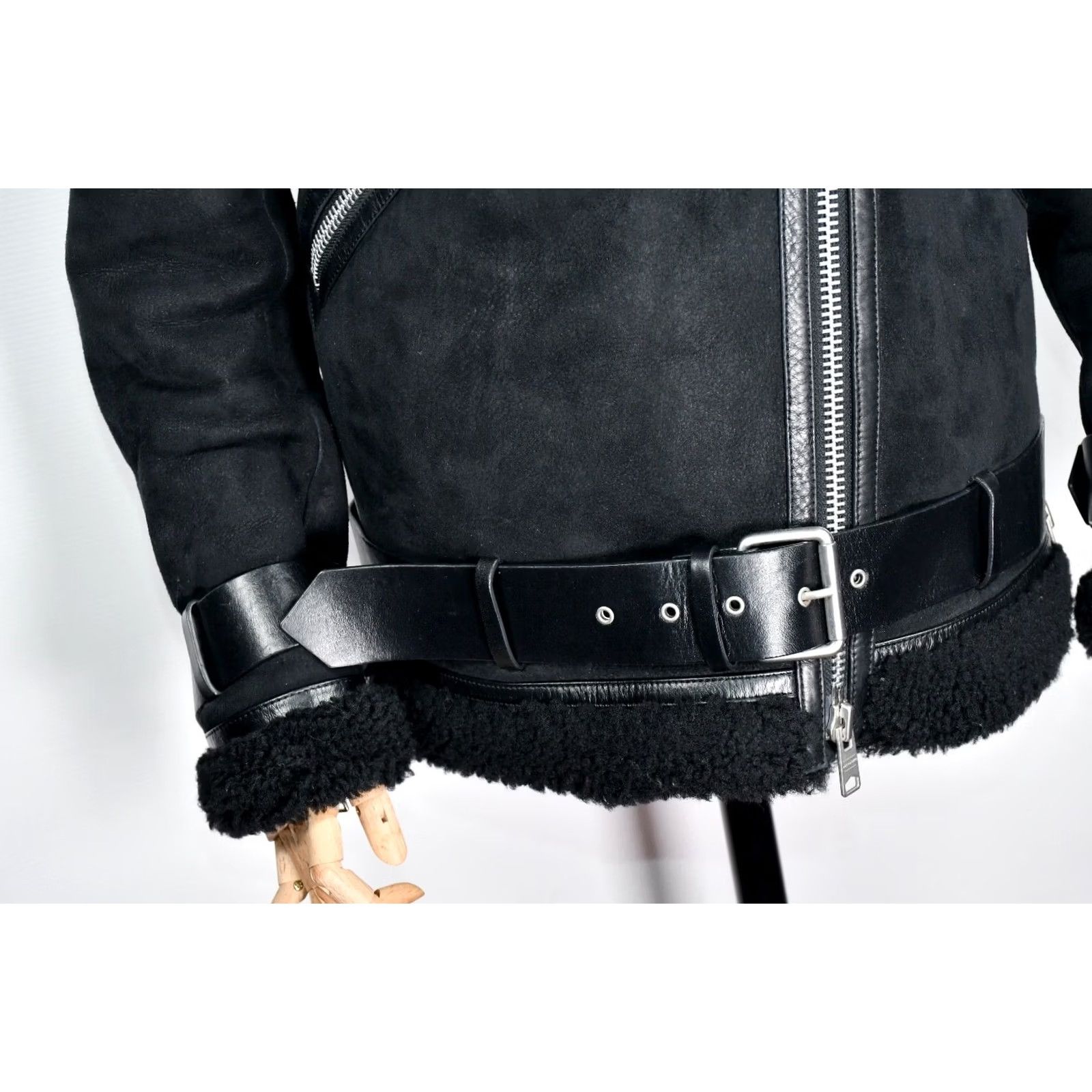 Allsaints AllSaints Hawley Oversized Shearling Jacket Womens S Black Biker Coat 100% Genuine Sheepskin Chest 50 cm Back Length 66 cm Size S / US 4 / IT 40 - 5 Thumbnail
