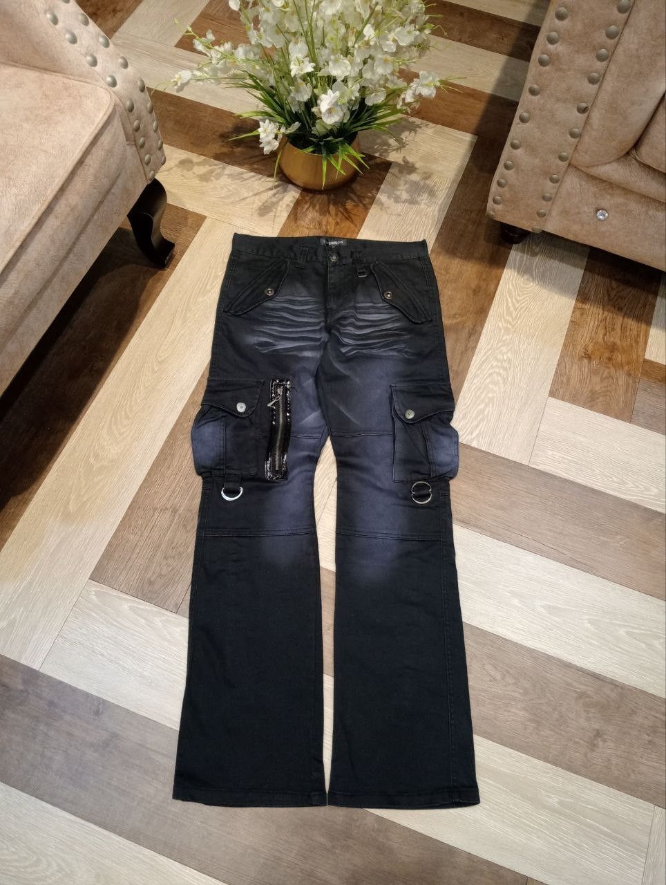 LOWBOX JAPANESE LOWBOX WASHED BLACK FLARED CARGO PANTS Size US 32 / EU 48 - 1 Thumbnail