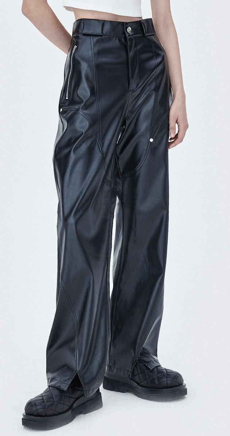 Designer × Leather Casual Pants Faux Leather Size US 35 - 3 Thumbnail