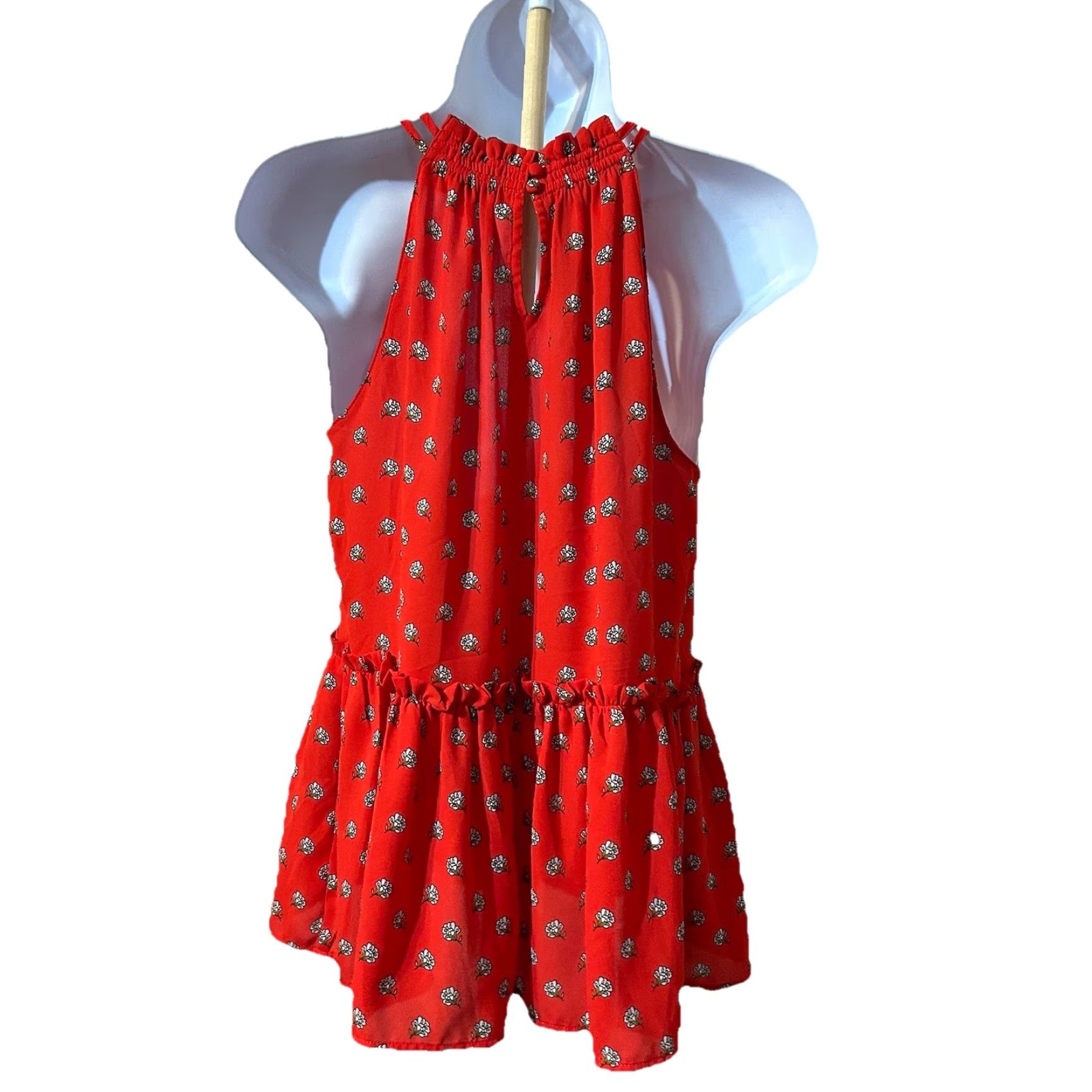 Loft VINTAGE LOFT Peplum Halter Top Blouse XS Red Floral Sleeveless Keyholes Poly Size XS / US 0-2 / IT 36-38 - 2 Thumbnail