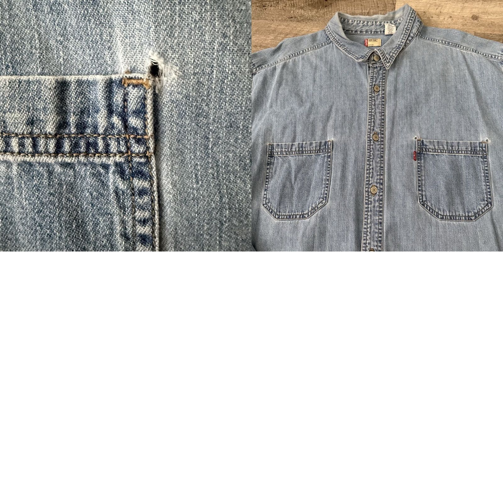 Levi's VINTAGE Levi’s Red Tab Shirt Men XXL Blue Metal Button Rivet Denim Workwear Aged Size US XXL / EU 58 / 5 - 8 Thumbnail
