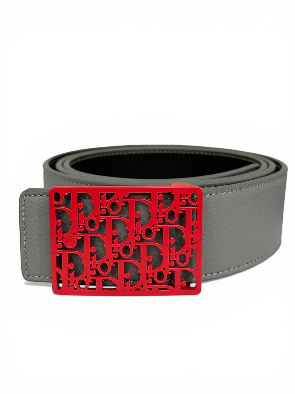 Dior Dior Oblique Red Buckle Grey Black Reversible Belt Size 36 - 3 Thumbnail