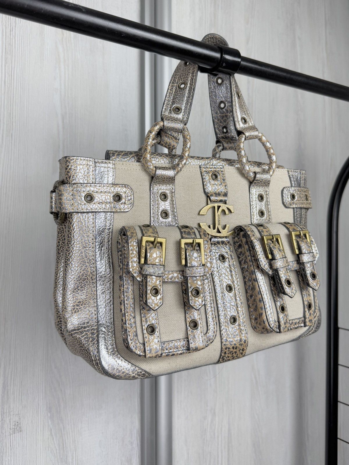 Just Cavalli Just Cavalli Juta Leather Beige Silver Simonella handle bag Size ONE SIZE - 6 Thumbnail