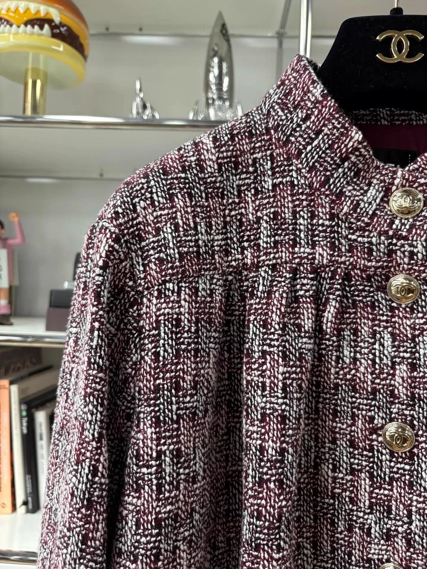 Chanel Chanel Burgundy Tweed Stand Collar Single-Breasted Jacket 38 Size S / US 4 / IT 40 - 2 Thumbnail