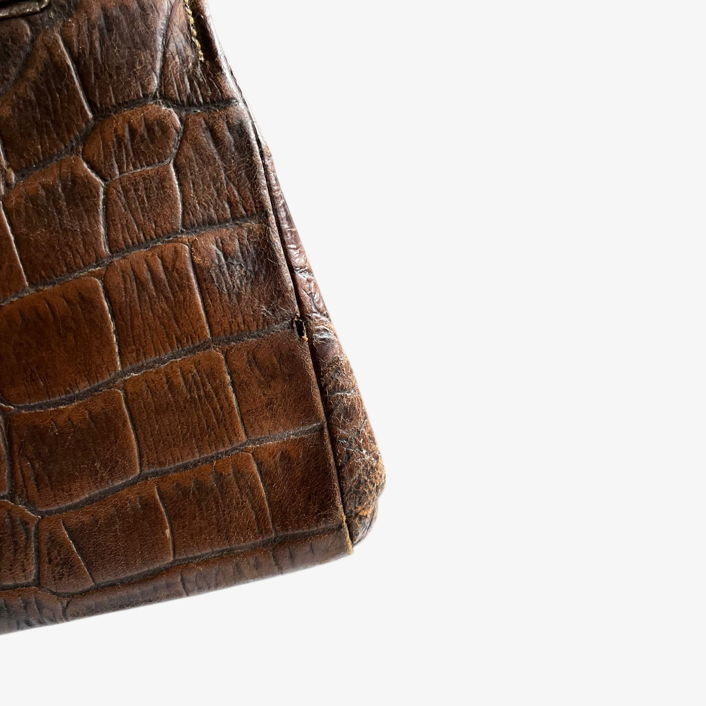 Other Vintage 1950s Crocodile Embossed Brown Leather Shoulder Bag Size ONE SIZE - 7 Thumbnail