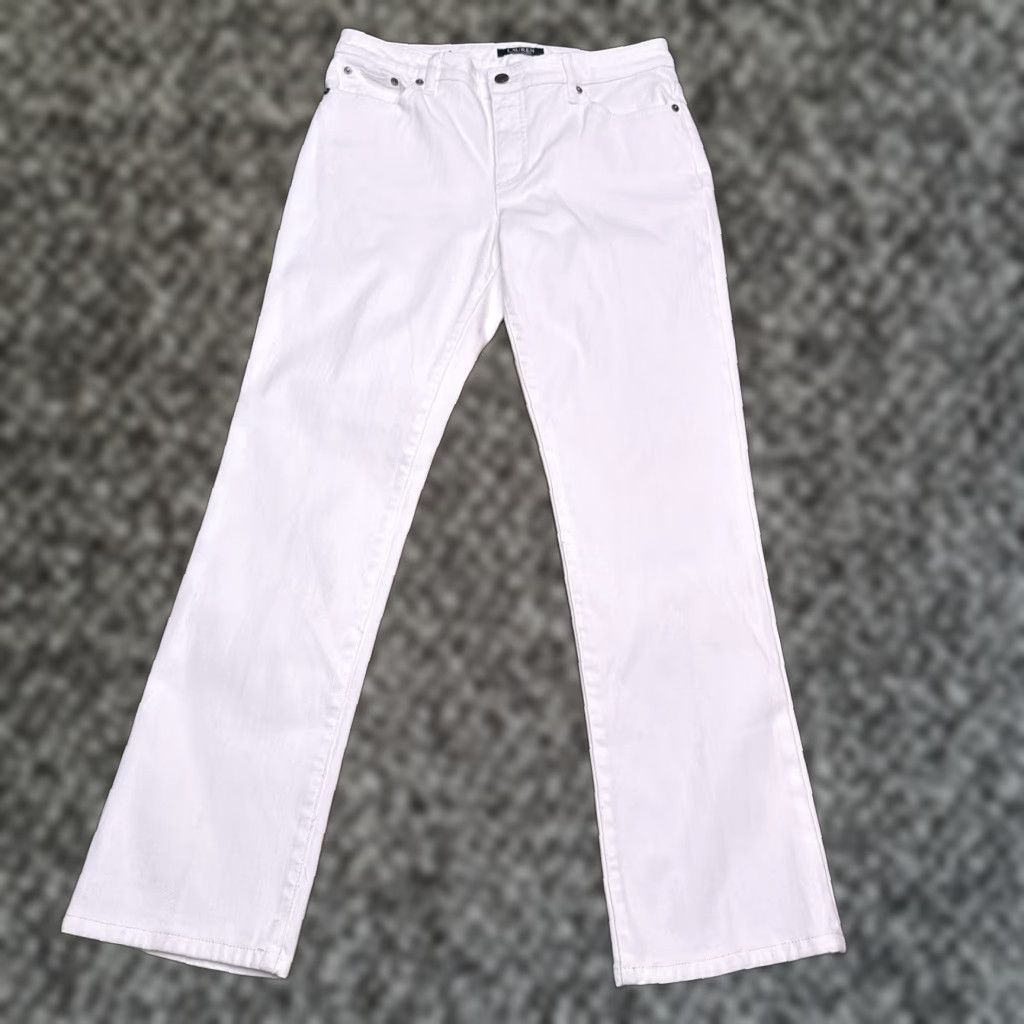 Ralph Lauren Lauren Ralph Lauren Jeans Womens 8 White Mid Rise Stretch Straight 5-Pocket Denim Rigged Logo Modern Size 30" / US 8 / IT 44 - 1 Thumbnail
