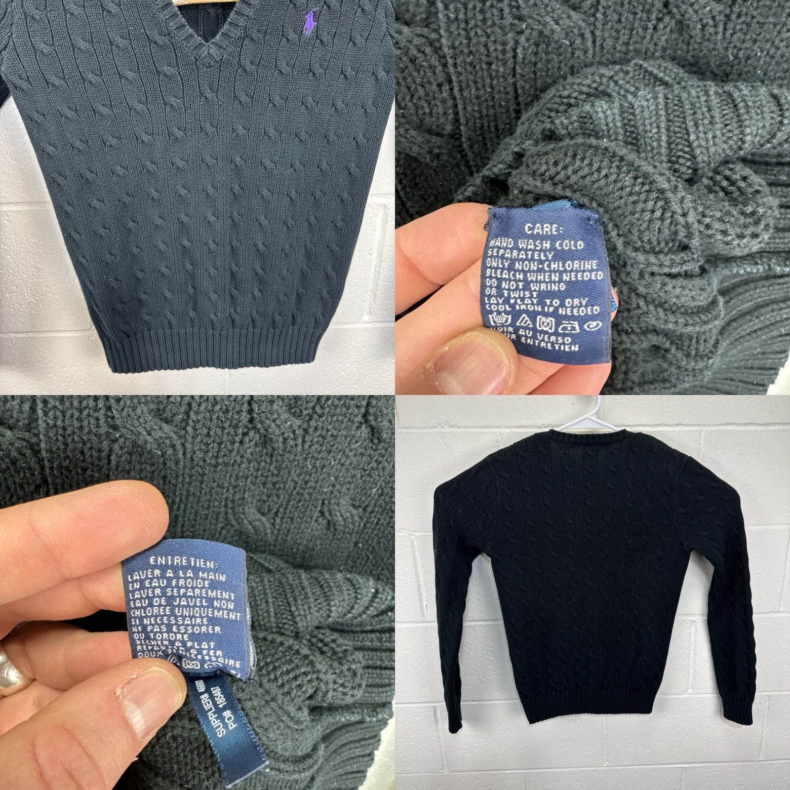 Polo Ralph Lauren VINTAGE Ralph Lauren Sport Black Cable Knit Cotton Sweater Women's Large Y2K Size L / US 10 / IT 46 - 8 Thumbnail