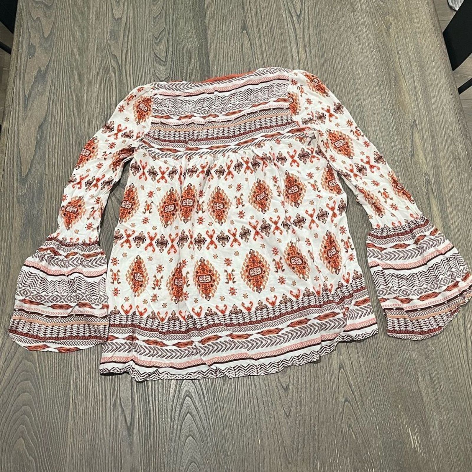 Vintage Altar'd State White Orange Bohemian Print Blouse Size M Size M / US 6-8 / IT 42-44 - 3 Thumbnail