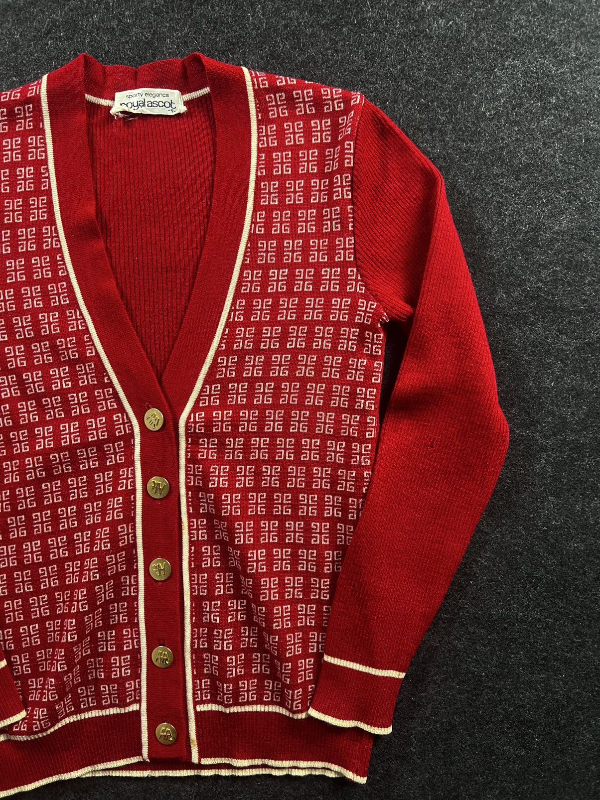 Vintage 80‘sVintage Royal Ascot Patterned Knitted Cardigan Coogi Size XS / US 0-2 / IT 36-38 - 2 Thumbnail
