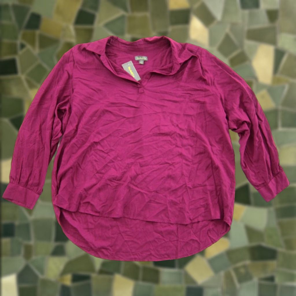 Vintage NWT Style&Co. Rayon Magenta Pink Blossom Long Sleeve V-Neck Collared Blouse 3X Size XXL / US 16-18 / IT 52-54 - 1 Thumbnail