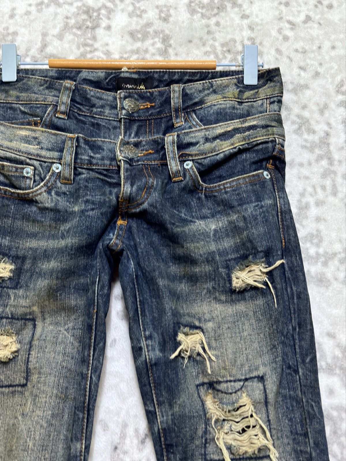 If Six Was Nine Japanese Distressed Double Waist Flare Denim Jeans Size US 29 - 5 Thumbnail