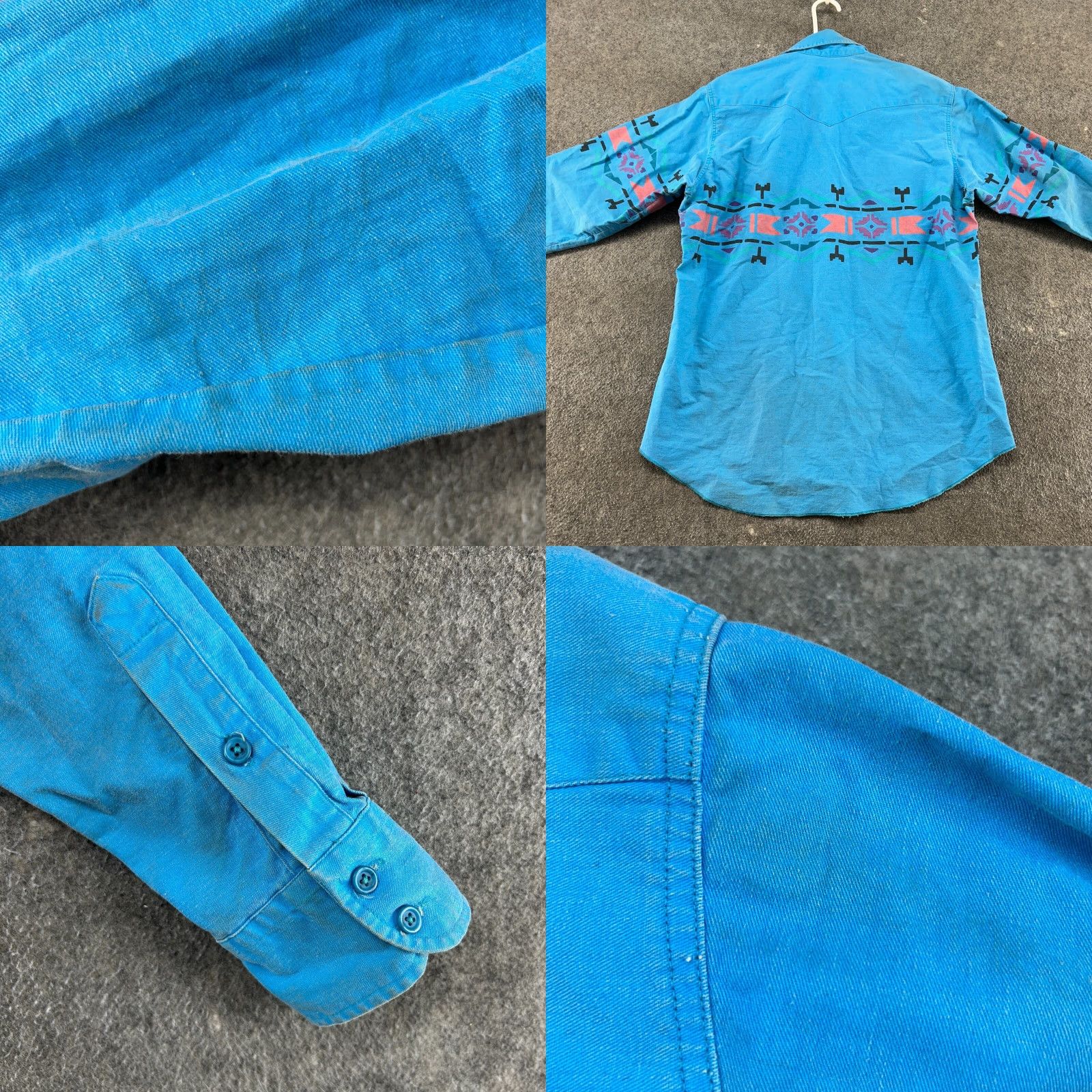 Wrangler VINTAGE Wrangler Shirt Mens 16.5 35 Blue Canvas Brushpopper Aztec Western 90s Size US XL / EU 56 / 4 - 9 Thumbnail