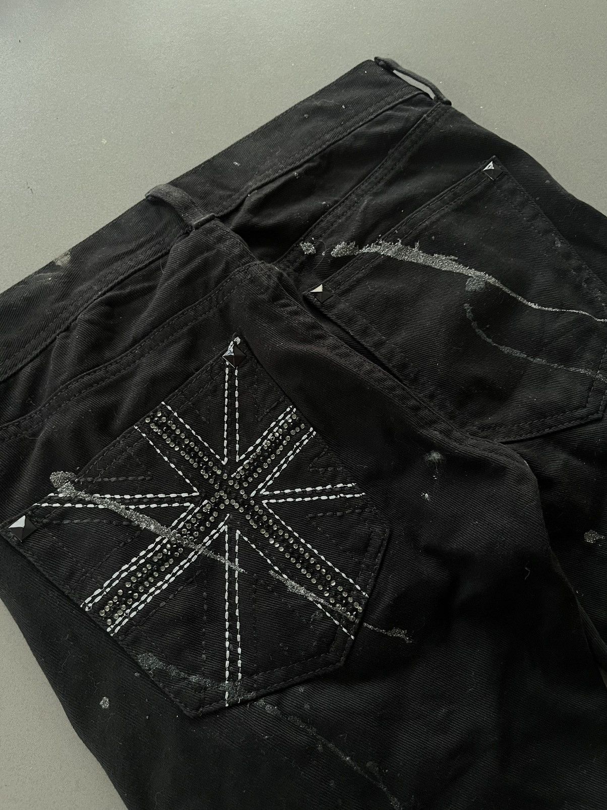 Isamu Katayama Backlash JAPANESE SORRIDERE FLARE BOOT CUT DENIM BLACK PAINT STAIN Size US 30 / EU 46 - 8 Thumbnail