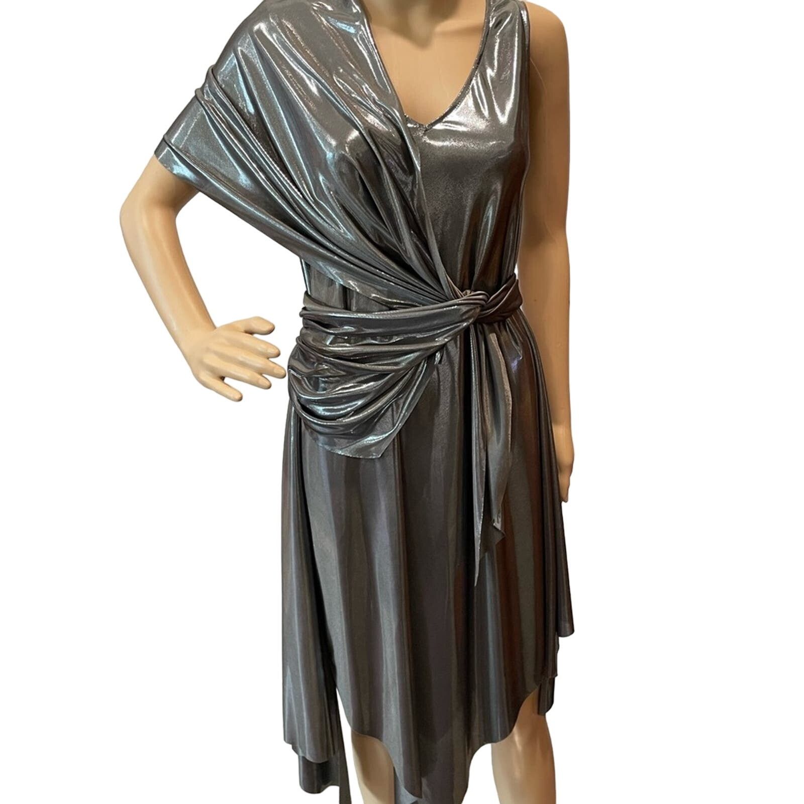 Other Silver lame scarf wrap women’s knee length evening dress Size L / US 10 / IT 46 - 7 Thumbnail
