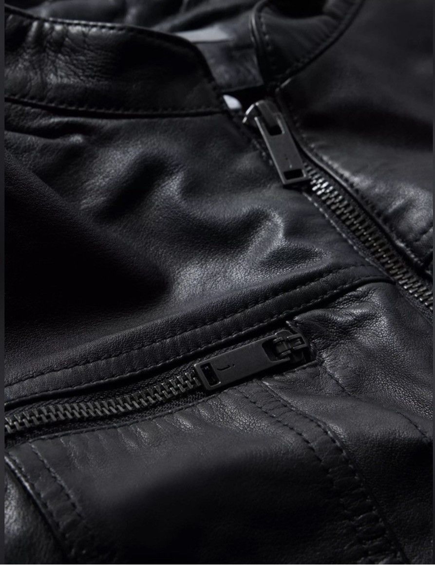 Brando band collar leather jacket. Small