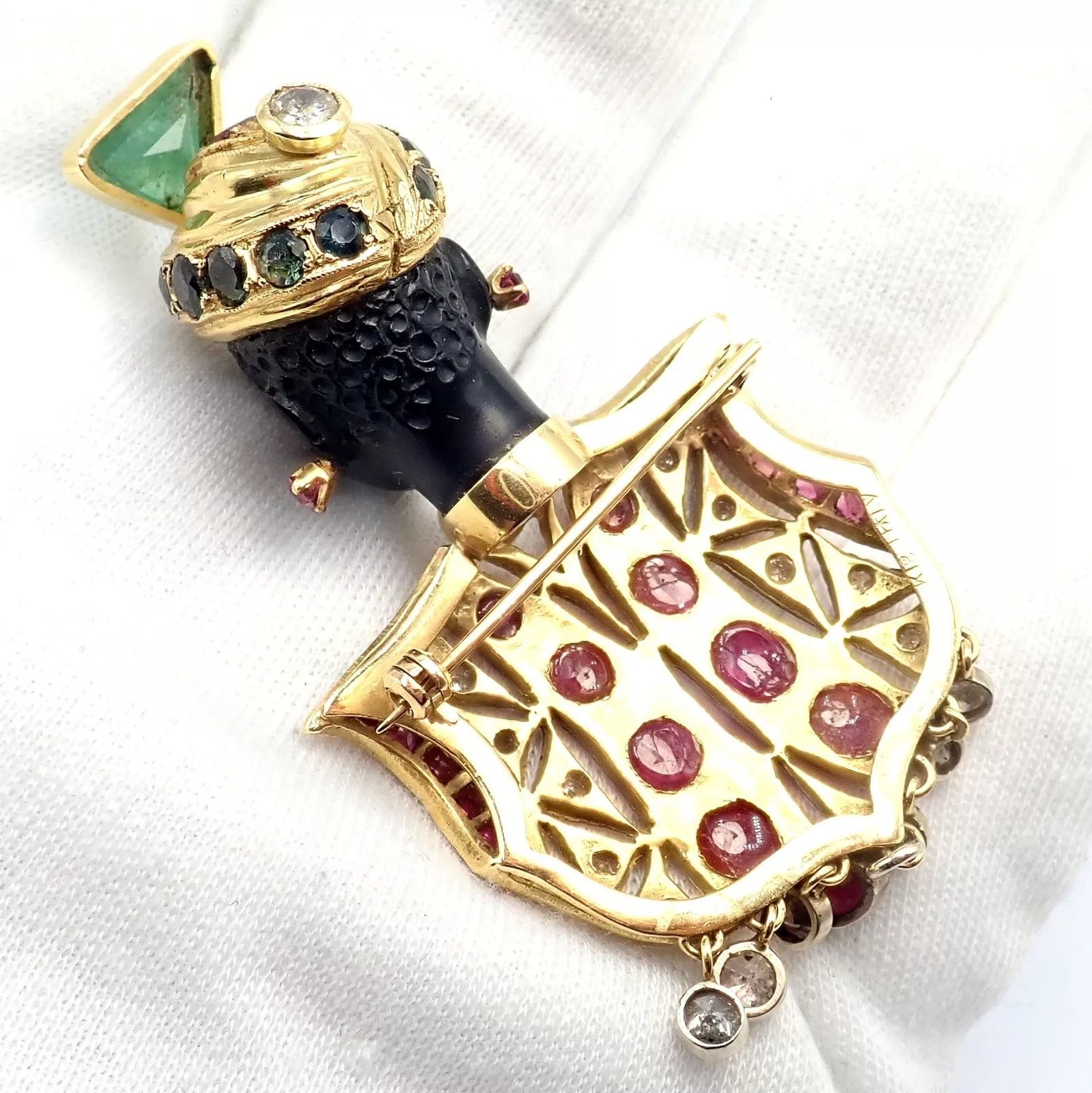 Vintage Ethel Merman 18k Yellow Gold Blackamoor Diamond Ruby Brooch Size ONE SIZE - 8 Thumbnail