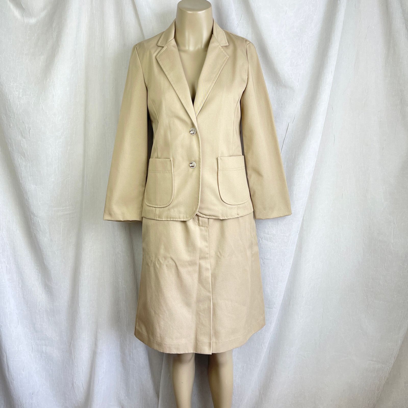 Vintage VTG 70’s Russ Petites Khaki Jacket Knee Length Skirt Set 4 Size S / US 4 / IT 40 - 1 Thumbnail