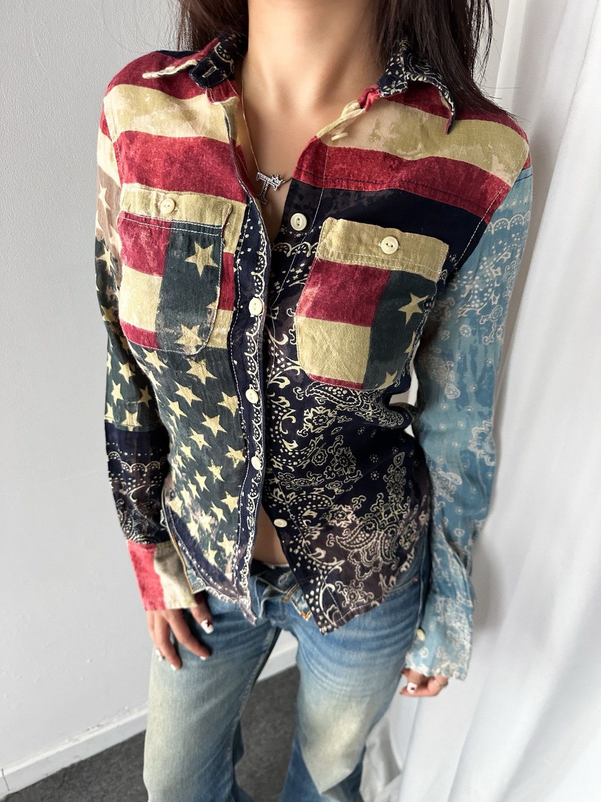 Denim & Supply Ralph Lauren RLR Denim Supply Military American Flag Patchwork Shirt Size XS / US 0-2 / IT 36-38 - 6 Thumbnail