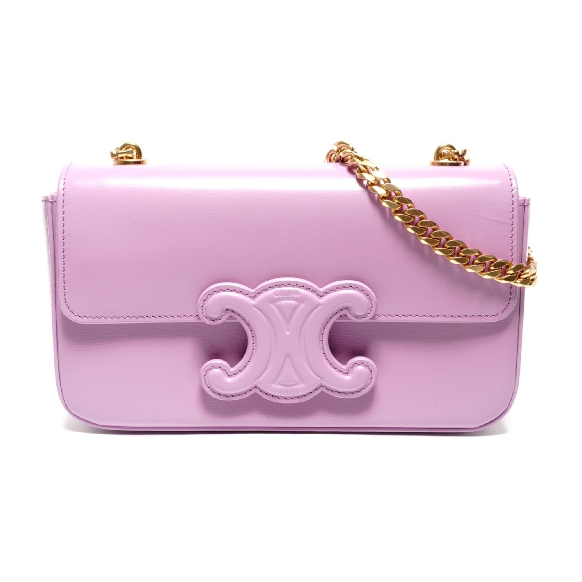 Celine Celine Triomphe Chain Shoulder Bag, Shiny Calfskin, Pink Size ONE SIZE - 1 Thumbnail