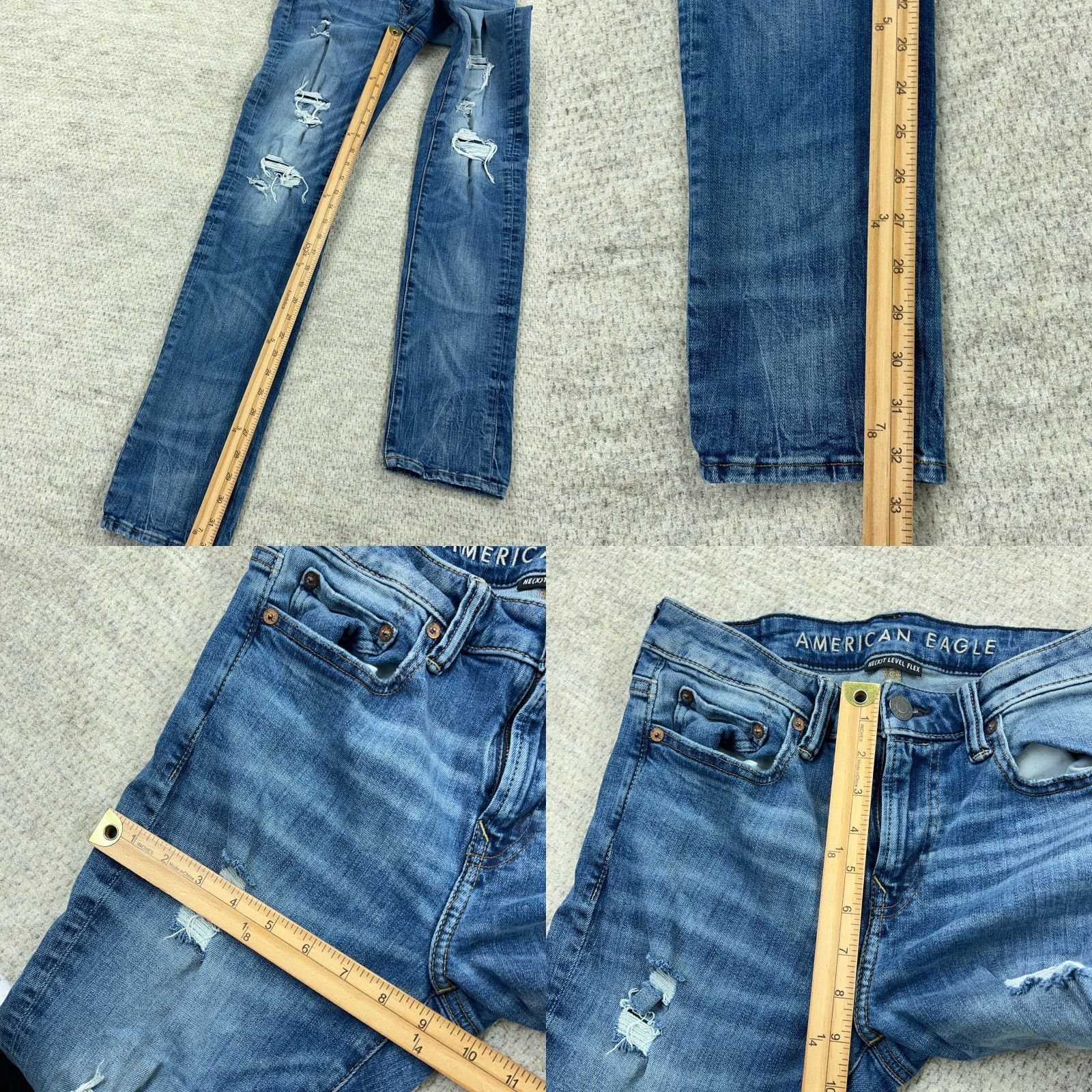 American Eagle Outfitters American Eagle Skinny Jeans Men 30x34 Med Wash Faded Whiskered Rips Holes Flex Size US 30 / EU 46 - 8 Thumbnail
