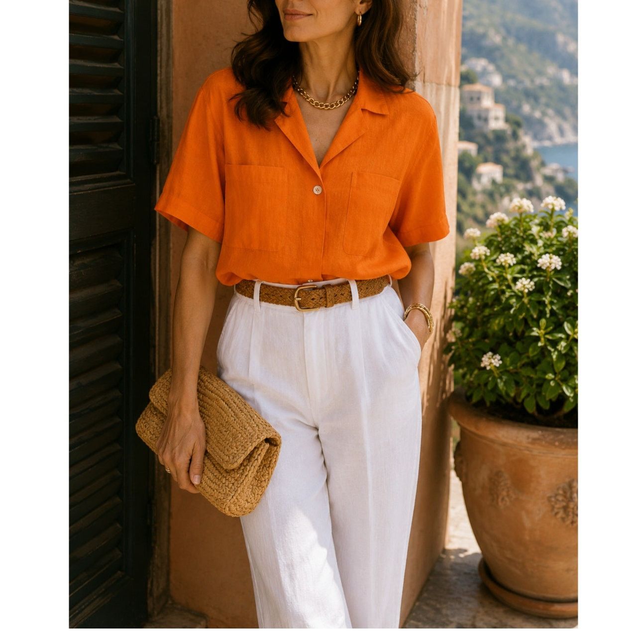 Vintage Vintage 90s 100% linen orange button-down blouse size 14 Size XL / US 12-14 / IT 48-50 - 11 Thumbnail