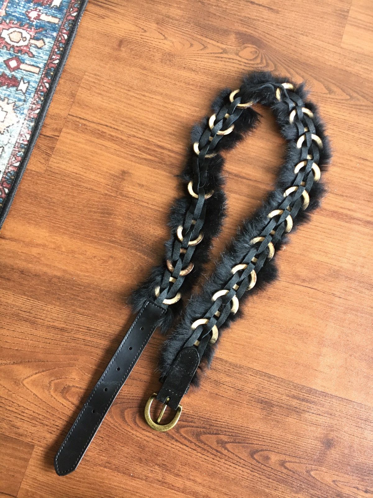 If Six Was Nine × Japanese Brand × Le Grande Bleu (L.G.B.) Black fur whorl Belt Size ONE SIZE - 1 Thumbnail