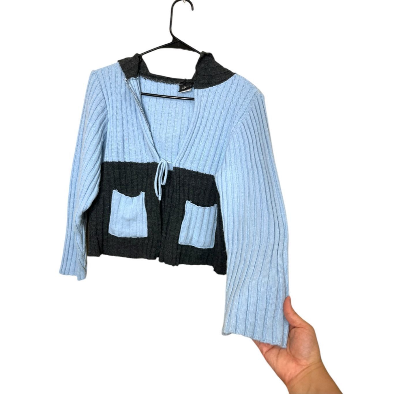 Other Vintage smooches Y2K Blue Gray Chunky Knit Cardigan Sweater Size M / US 6-8 / IT 42-44 - 3 Thumbnail
